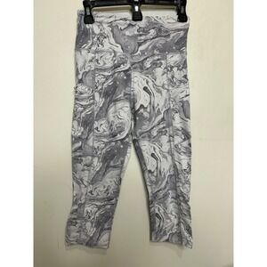 Eluminary Marble Print Cropped Leggings Gray White‎ Yoga Gym Pants